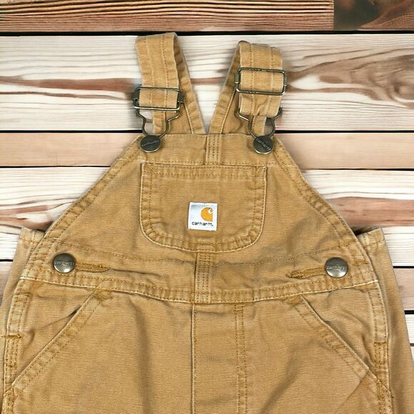 Carhartt Canvas Bib Overalls Infant Sz 9 Mos 9M Brown Double  Knee Kids Work - Picture 1 of 12